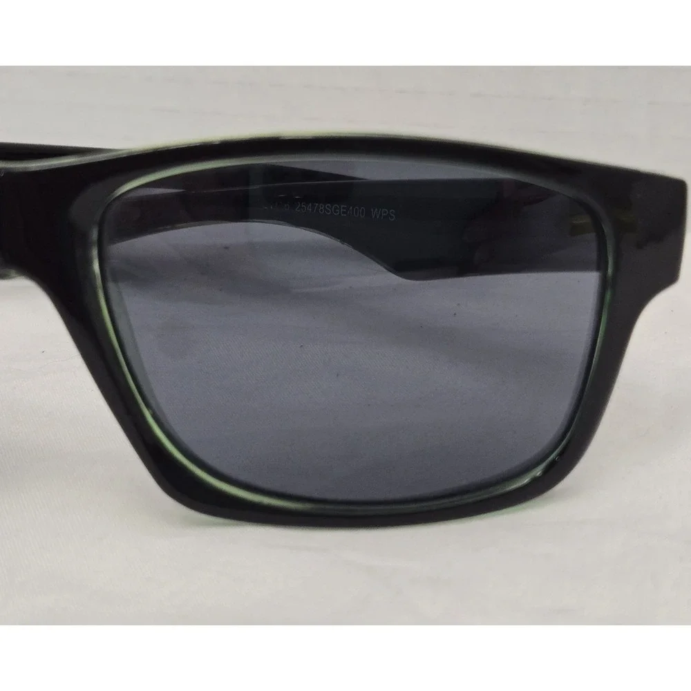 Foster Grant Black Rectangular Sunglasses with Neon Green Inner Trim EUC